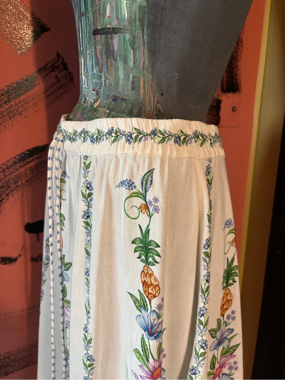 FARM Rio Cream Midi Skirt with Colorful Floral Panels - Picture 2 of 7